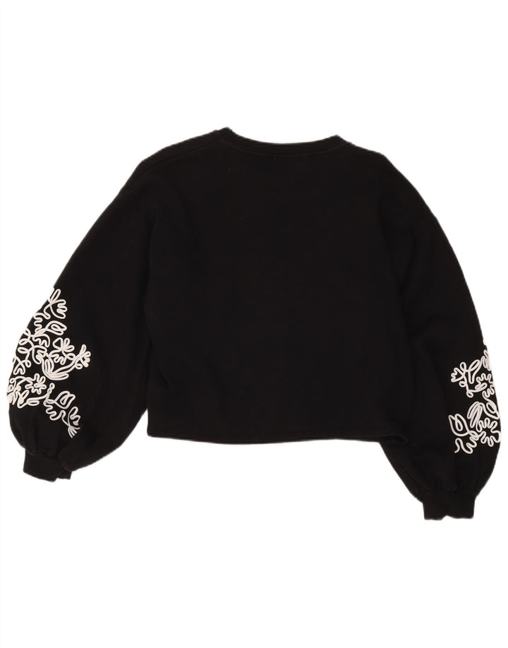 Felpa corta oversize da donna Zara, maglione UK 10, piccolo nero floreale