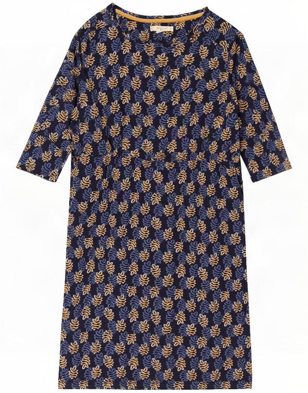 White Stuff Abito a trapezio da donna con maniche a 3/4 UK 12 Elastan floreale blu medio