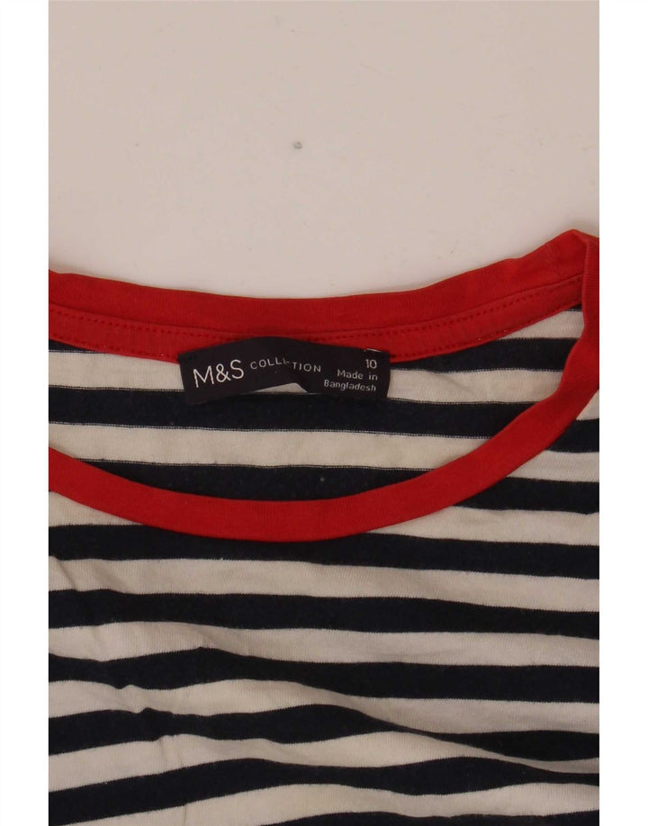 Marks & Spencer Top da donna a maniche lunghe UK 10 Small Blu Navy a righe