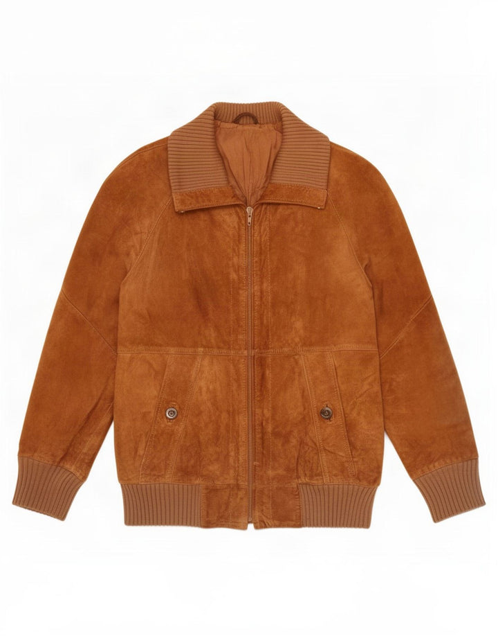 Giubbotto bomber vintage in pelle scamosciata da uomo IT 46 piccolo beige