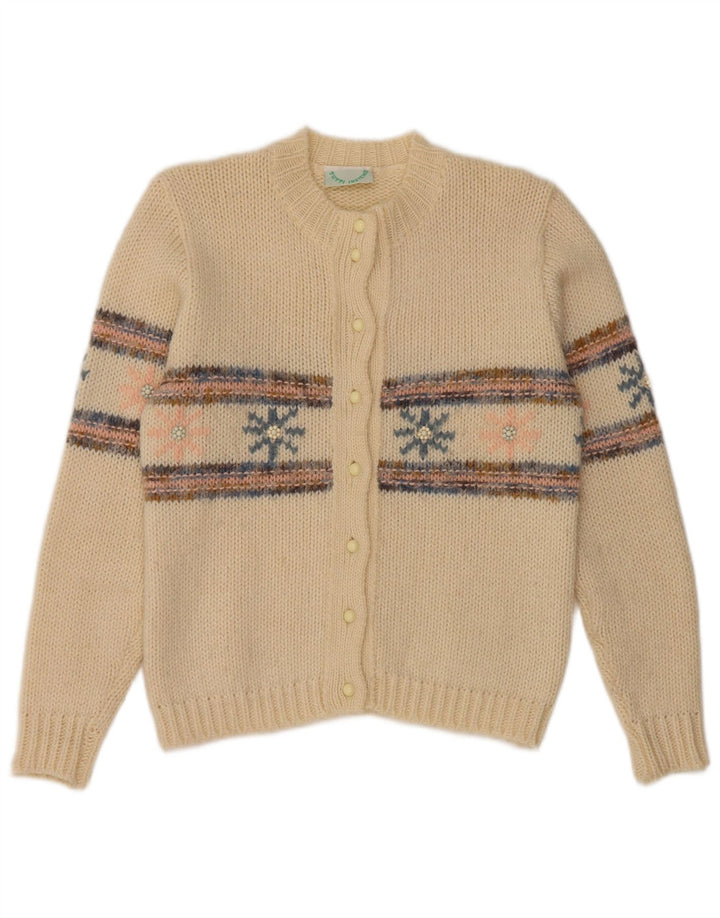 Maglione cardigan da donna vintage UK 12 Beige medio Fair Isle