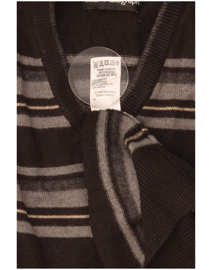 Maglione da uomo con scollo a V autografo Marks & Spencer XL a righe nere
