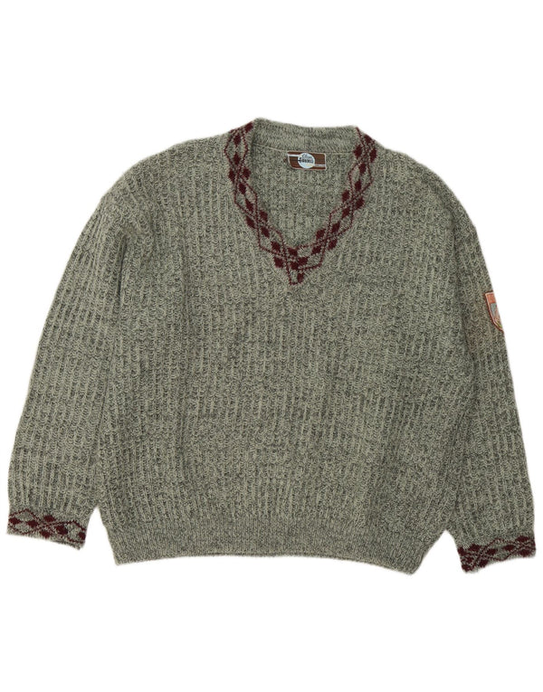 Maglione da uomo con scollo a V Fiorucci XL verde retrò in acrilico screziato