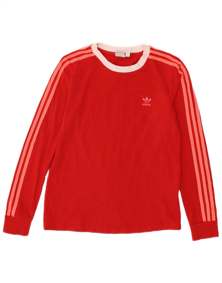 Top ADIDAS da donna a manica lunga UK 10 piccolo rosso cotone