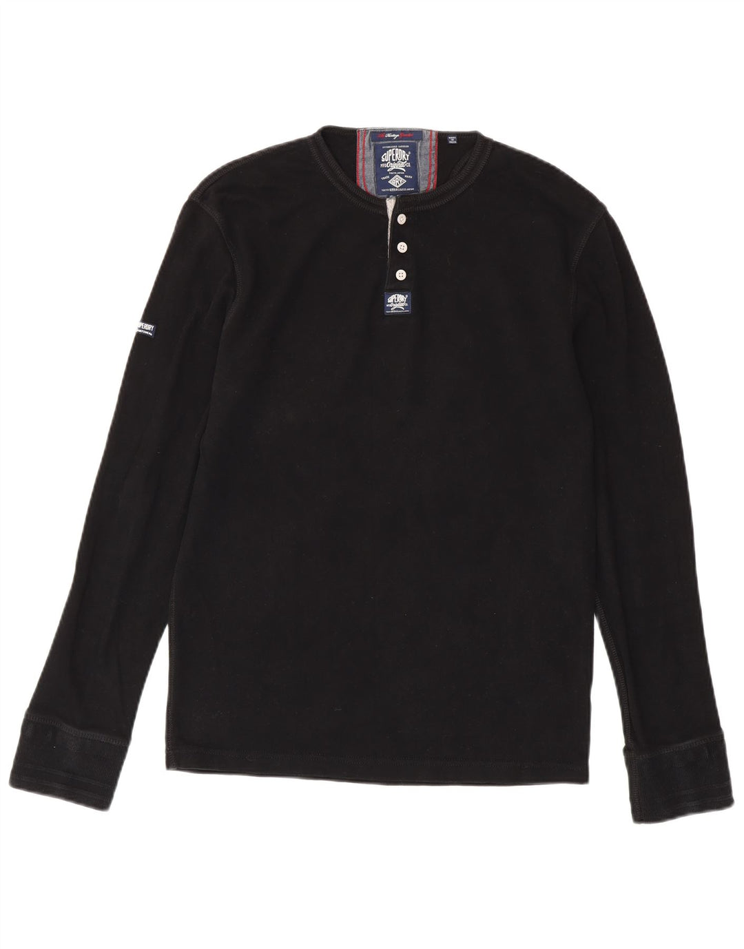 SUPERDRY Top Heritage da uomo a maniche lunghe XL in cotone nero