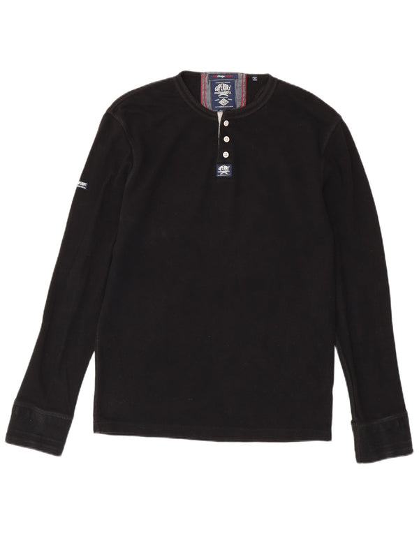 SUPERDRY Top Heritage da uomo a maniche lunghe XL in cotone nero