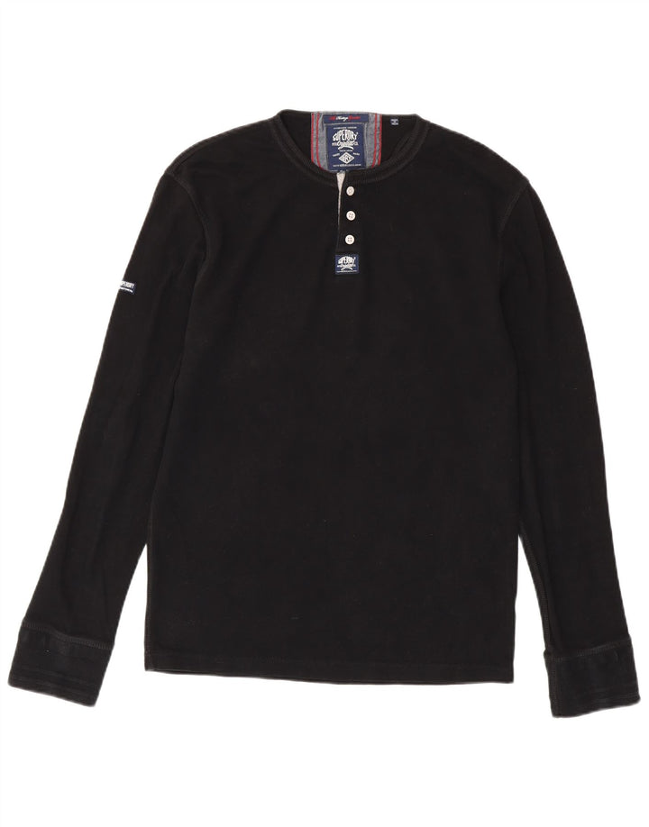SUPERDRY Top Heritage da uomo a maniche lunghe XL in cotone nero