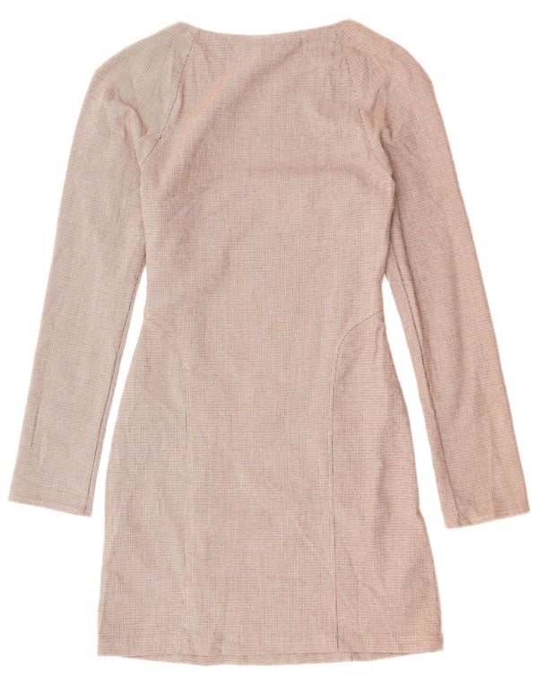 ZARA Abito Tubino a Maniche Lunghe da Donna UK 6 XS Poliestere Rosso a Quadri