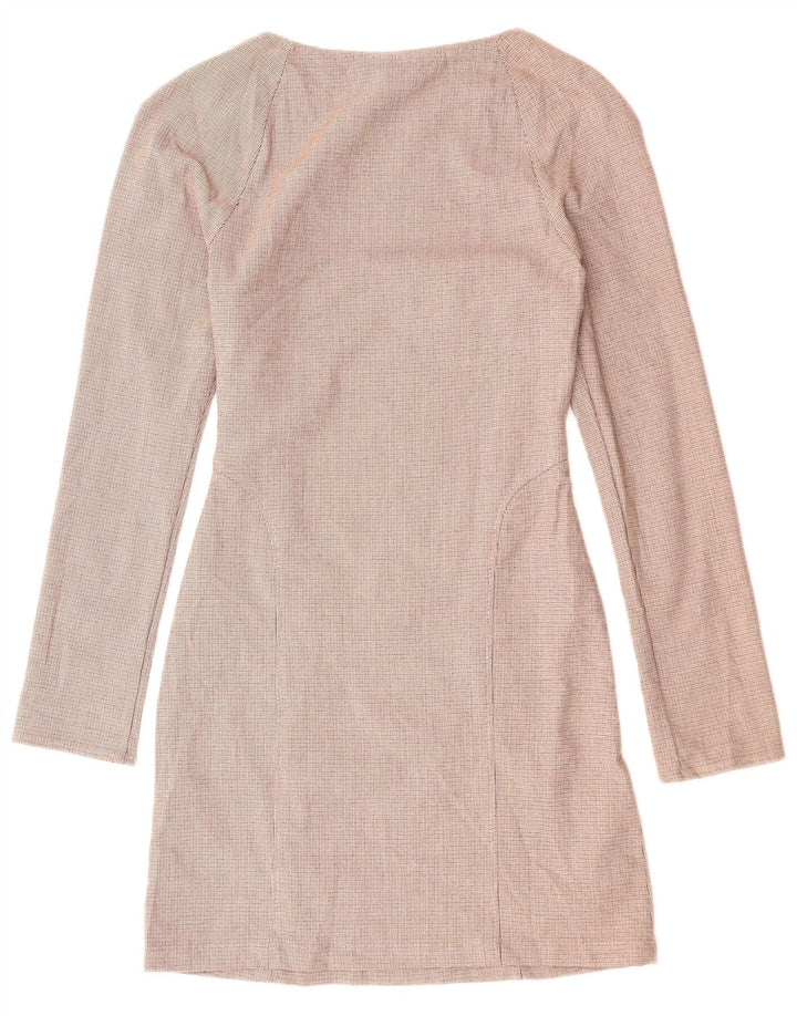 ZARA Abito Tubino a Maniche Lunghe da Donna UK 6 XS Poliestere Rosso a Quadri