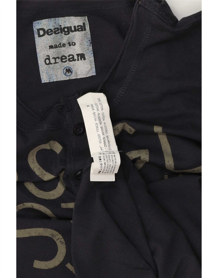 Desigual Maglietta grafica da uomo a maniche lunghe in cotone blu navy medio