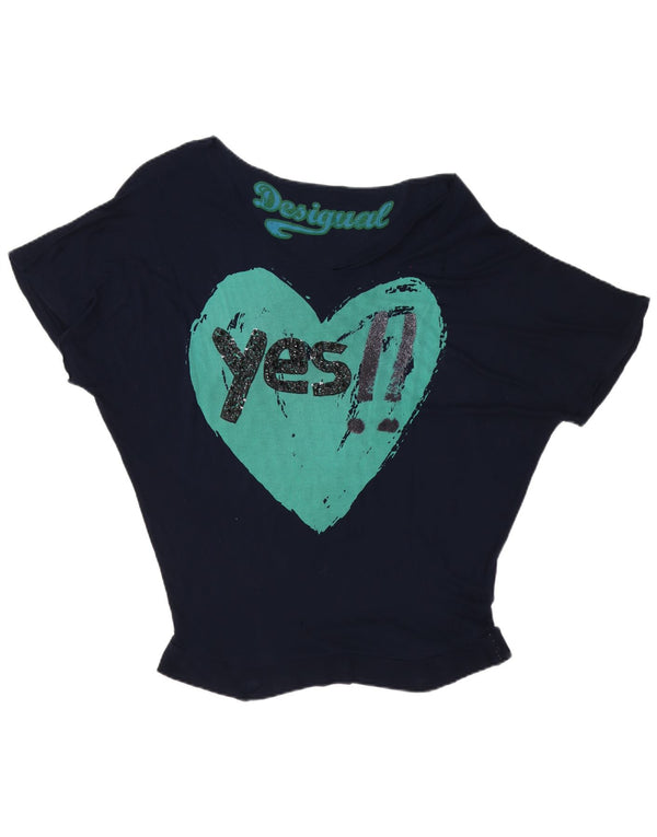 Desigual T-shirt grafica oversize da donna Top UK 16 Large Blu Navy