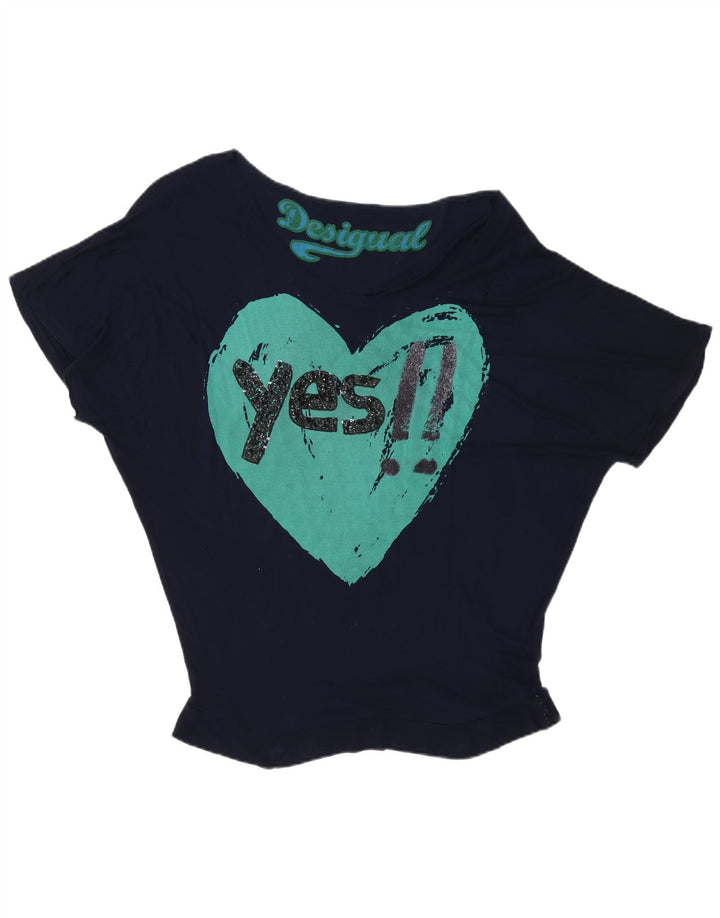 Desigual T-shirt grafica oversize da donna Top UK 16 Large Blu Navy