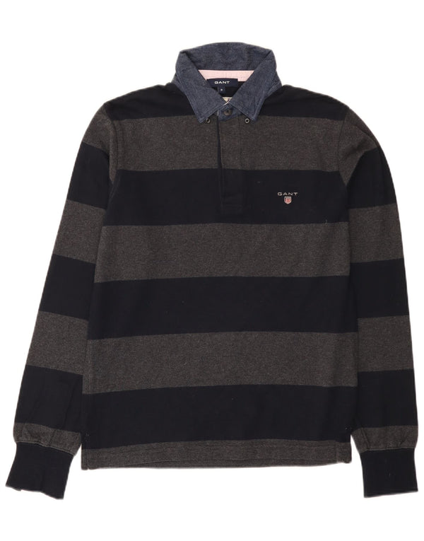 Polo da rugby da uomo a maniche lunghe Gant piccola in cotone a righe grigie