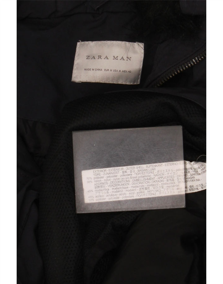 Cappotto imbottito con cappuccio da uomo Zara UK 38 poliestere medio blu navy