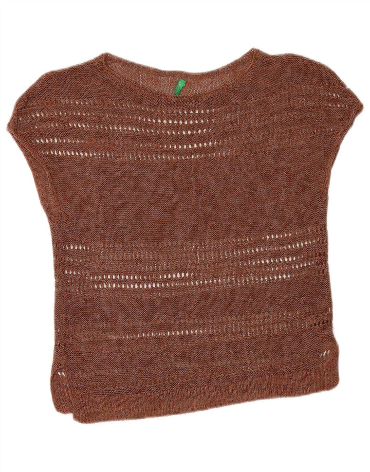 Camicetta corta in maglia da donna Benetton Top UK 12 Marrone medio