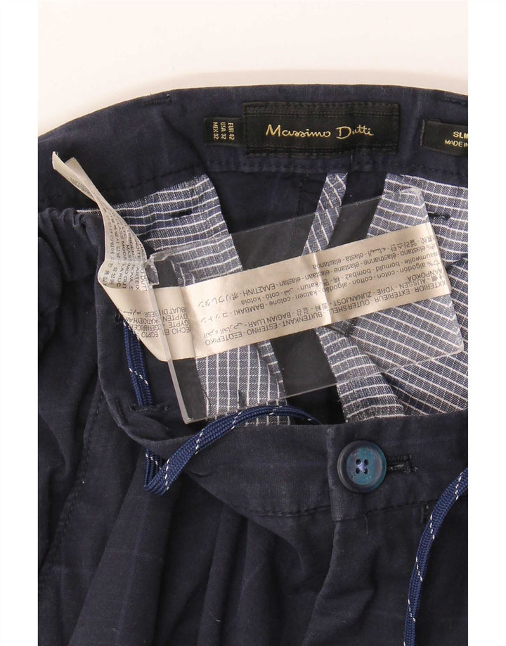 Pantaloni chino da uomo Massimo Dutti EU 42 Large W32 L32 blu navy a quadri