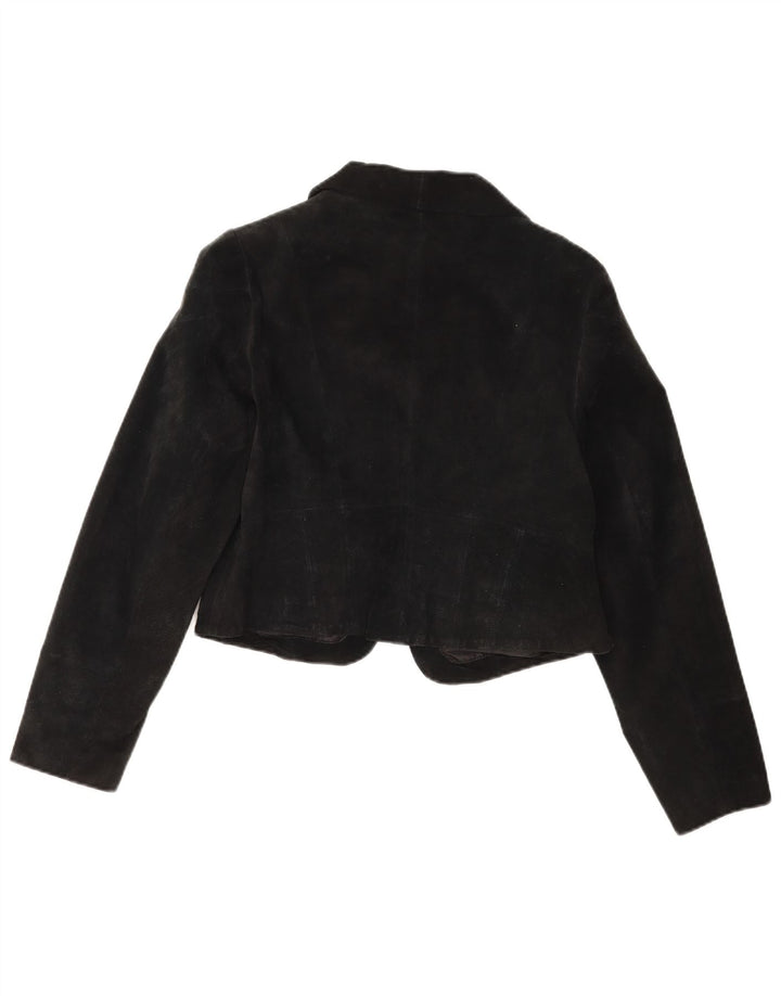 Giacca Bolero vintage in pelle scamosciata da donna IT 40 piccola nera