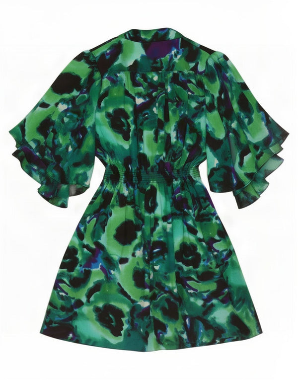 Biba Abito da donna a trapezio oversize con maniche a 3/4 UK 10 Small Green Tie Dye