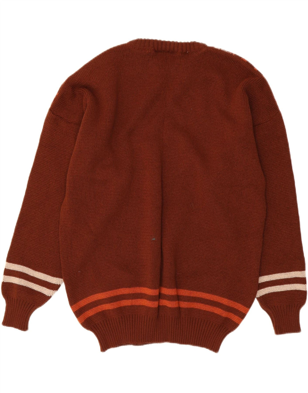 POPLAR WOOLLENS Mens Crew Neck Jumper Sweater Medium Brown Fair Isle