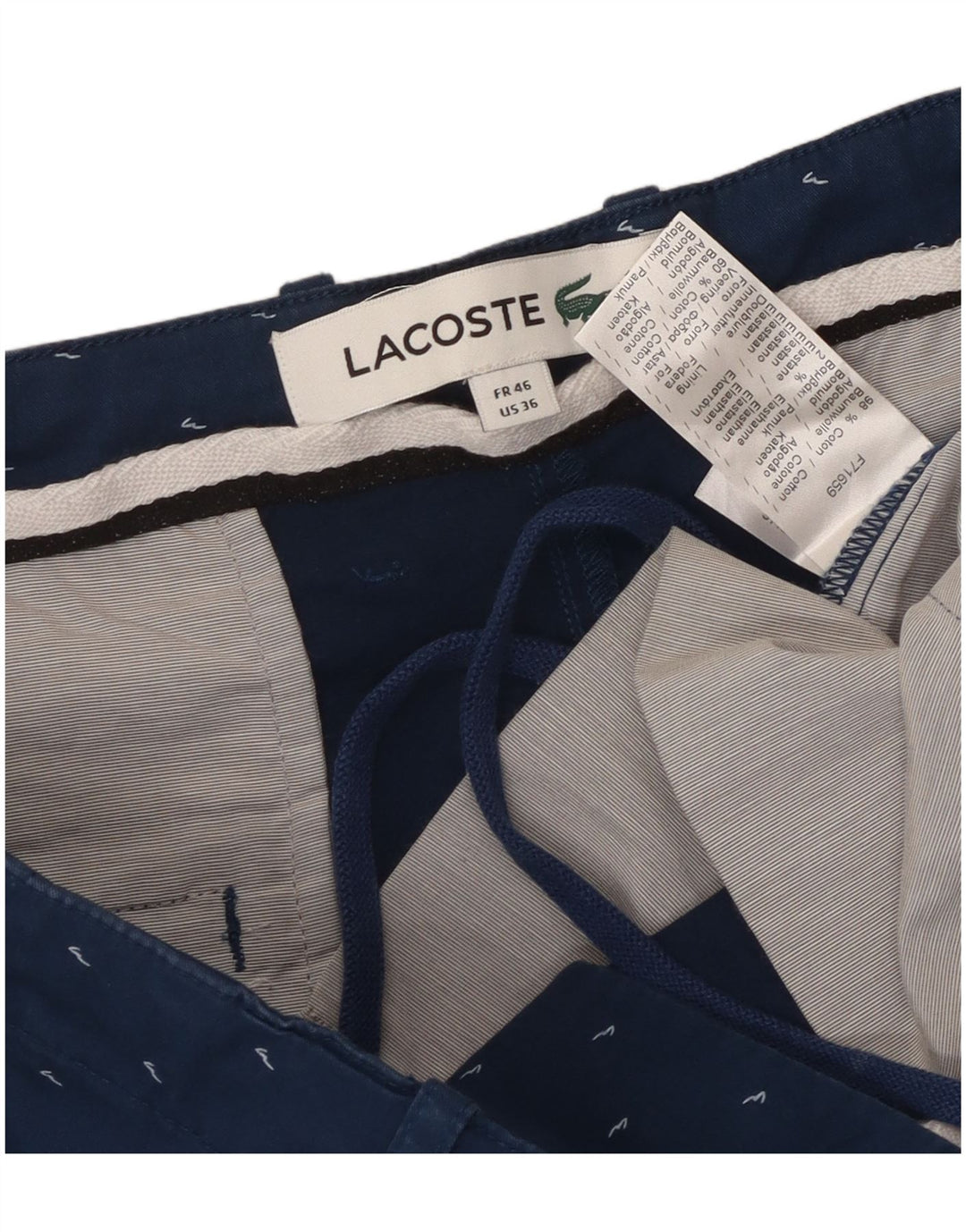 Pantaloncini chino da uomo Lacoste taglia 46 grande W36 cotone maculato blu navy