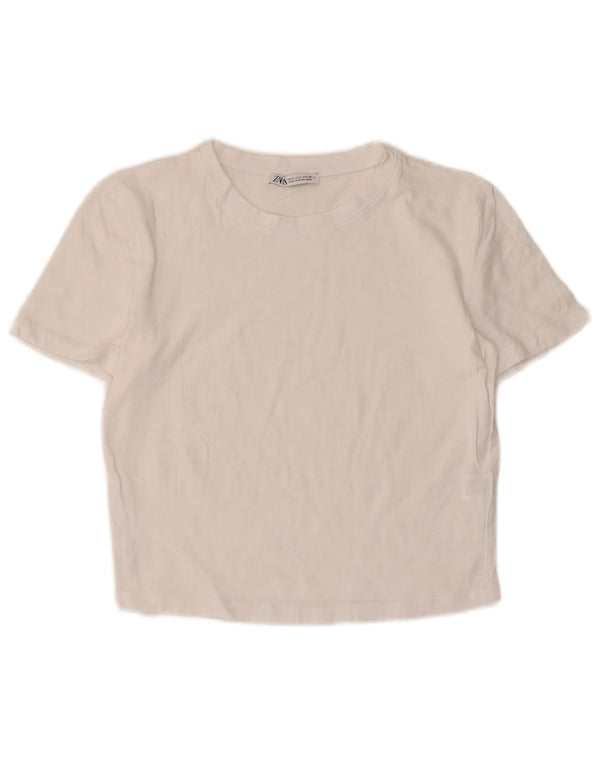 T-shirt corta da donna Zara UK 14 grande in cotone bianco