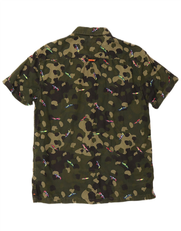 Camicia a maniche corte da uomo Superdry Box Fit in cotone mimetico kaki medio