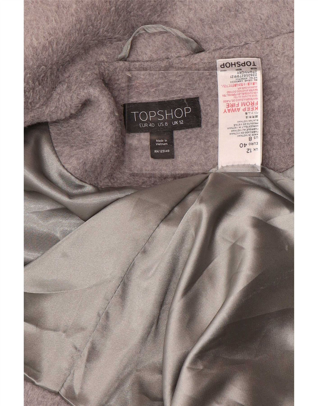Topshop Cappotto oversize da donna UK 12 Poliestere grigio medio