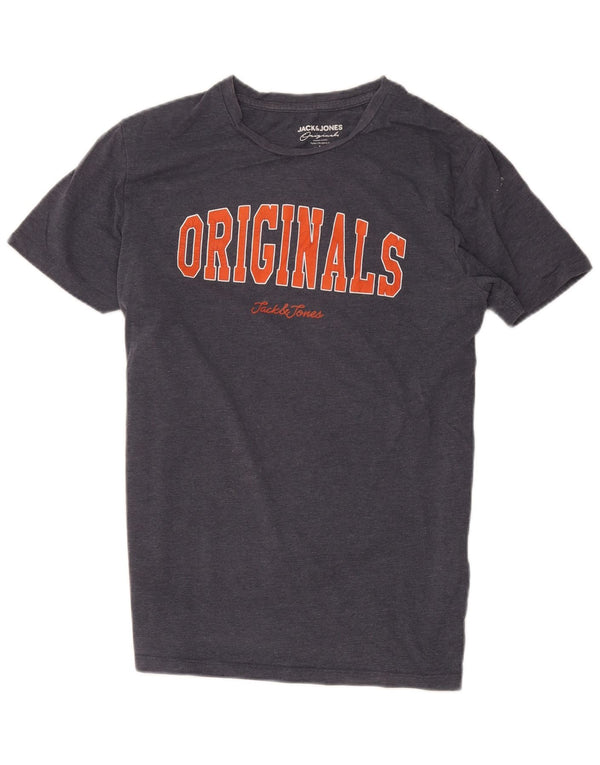 T-shirt grafica da uomo Jack & Jones Top grande in cotone blu navy