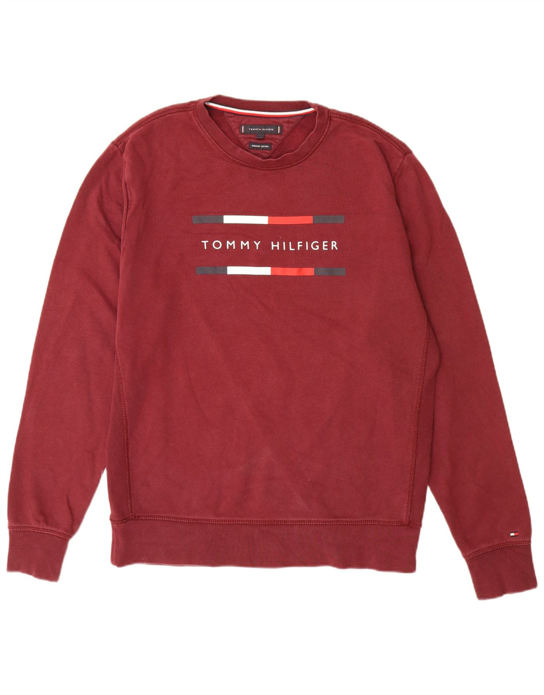 TOMMY HILFIGER Felpa grafica da uomo Maglione grande cotone bordeaux