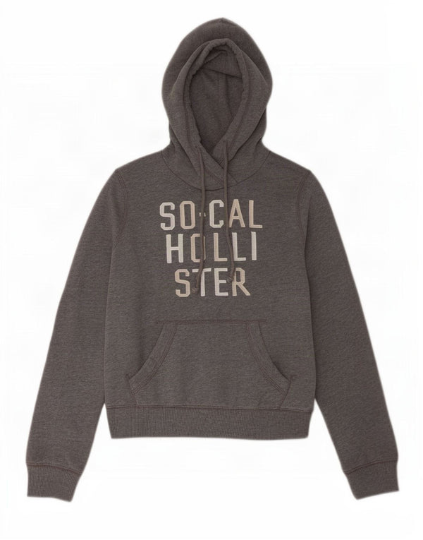 Felpa con cappuccio grafica Hollister da donna UK 6 XS cotone grigio