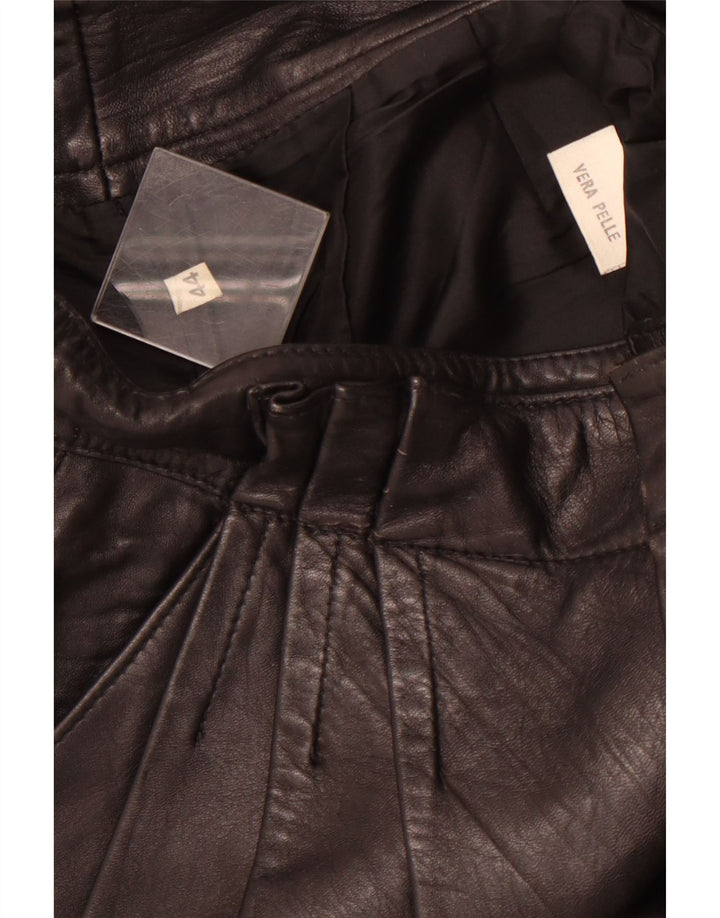 Pantaloni da donna in pelle con tasselli VINTAGE IT 44 medio W26 L26 Pelle nera