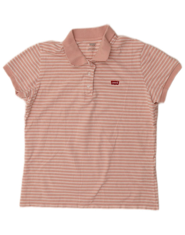 Polo da donna Levi's UK 12 in cotone a righe rosa medio
