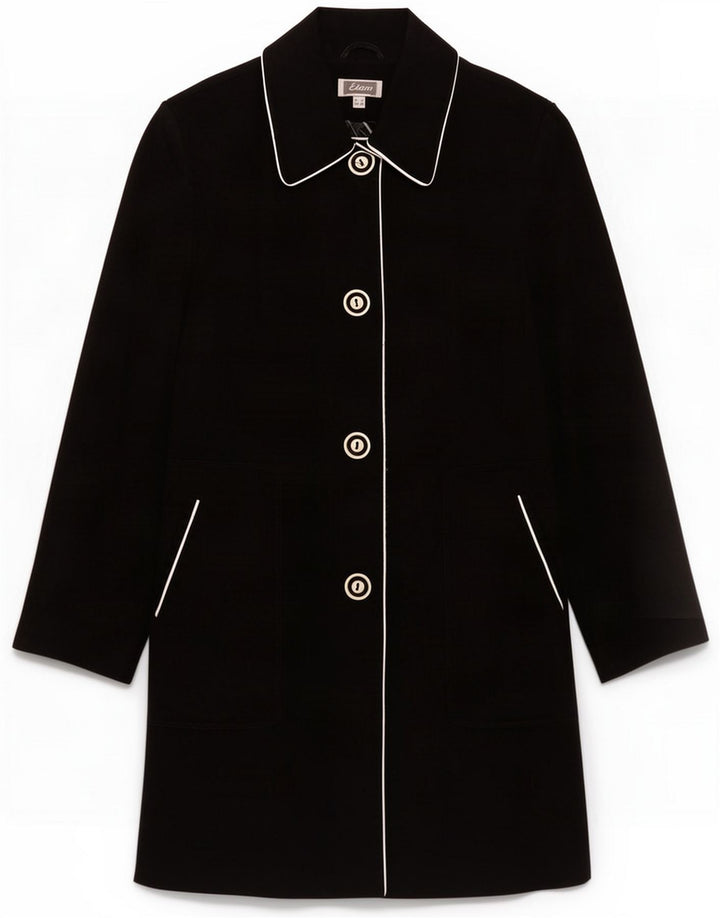 Etam Cappotto da donna a 4 bottoni UK 10 piccolo in cotone nero