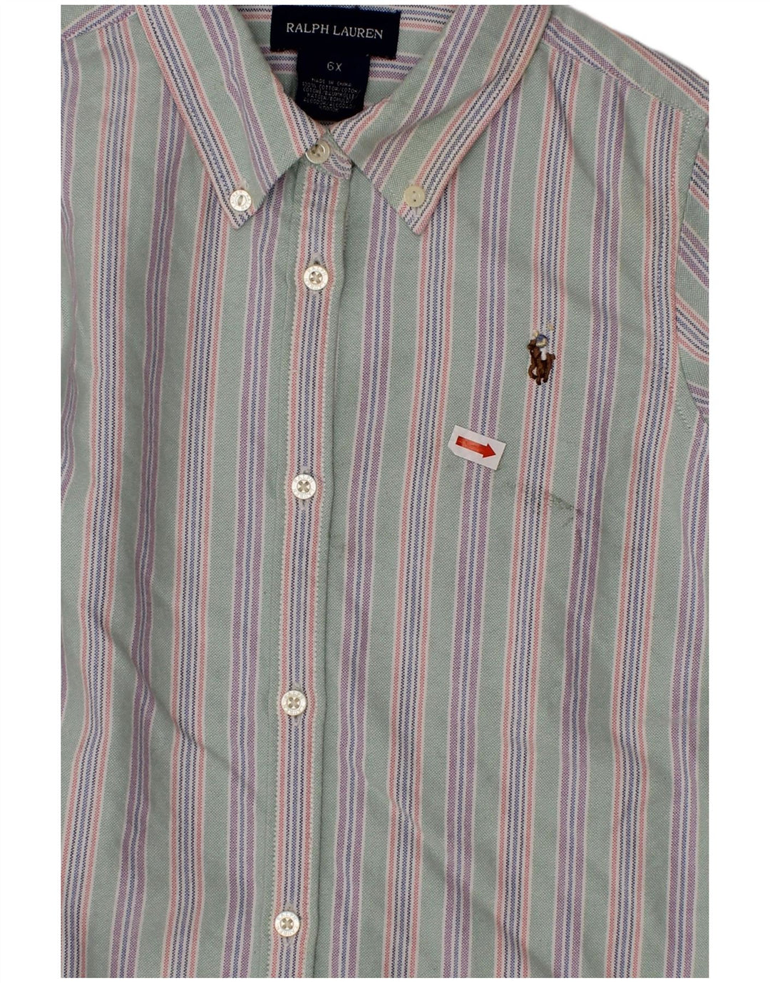 RALPH LAUREN Camicia Bambino in Flanella 5-6 Anni Cotone Rigato Verde