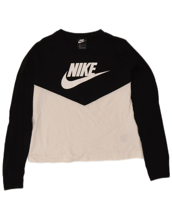 Nike - Top grafico da donna a maniche lunghe UK 12, cotone color block medio nero