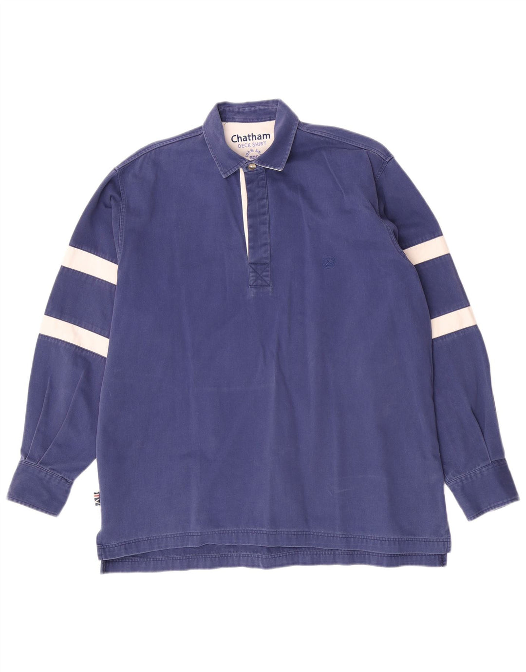 Camicia pullover da uomo Chatham Yachting in cotone a righe medie blu navy