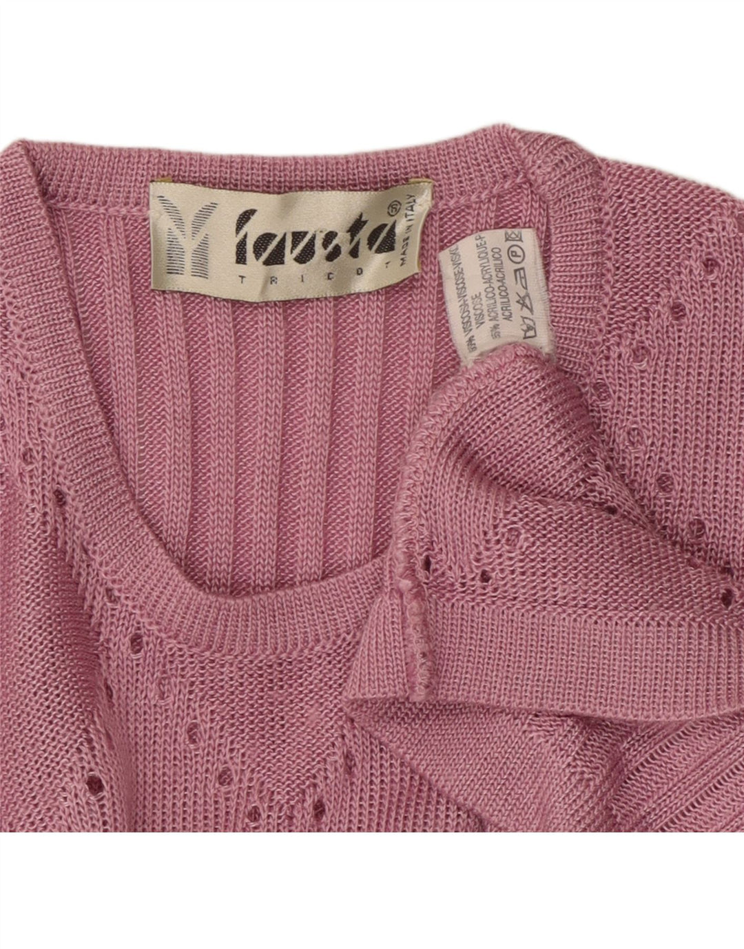 FAUSTA Maglione da donna girocollo a maniche corte UK 10 piccolo rosa