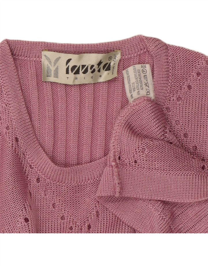 FAUSTA Maglione da donna girocollo a maniche corte UK 10 piccolo rosa