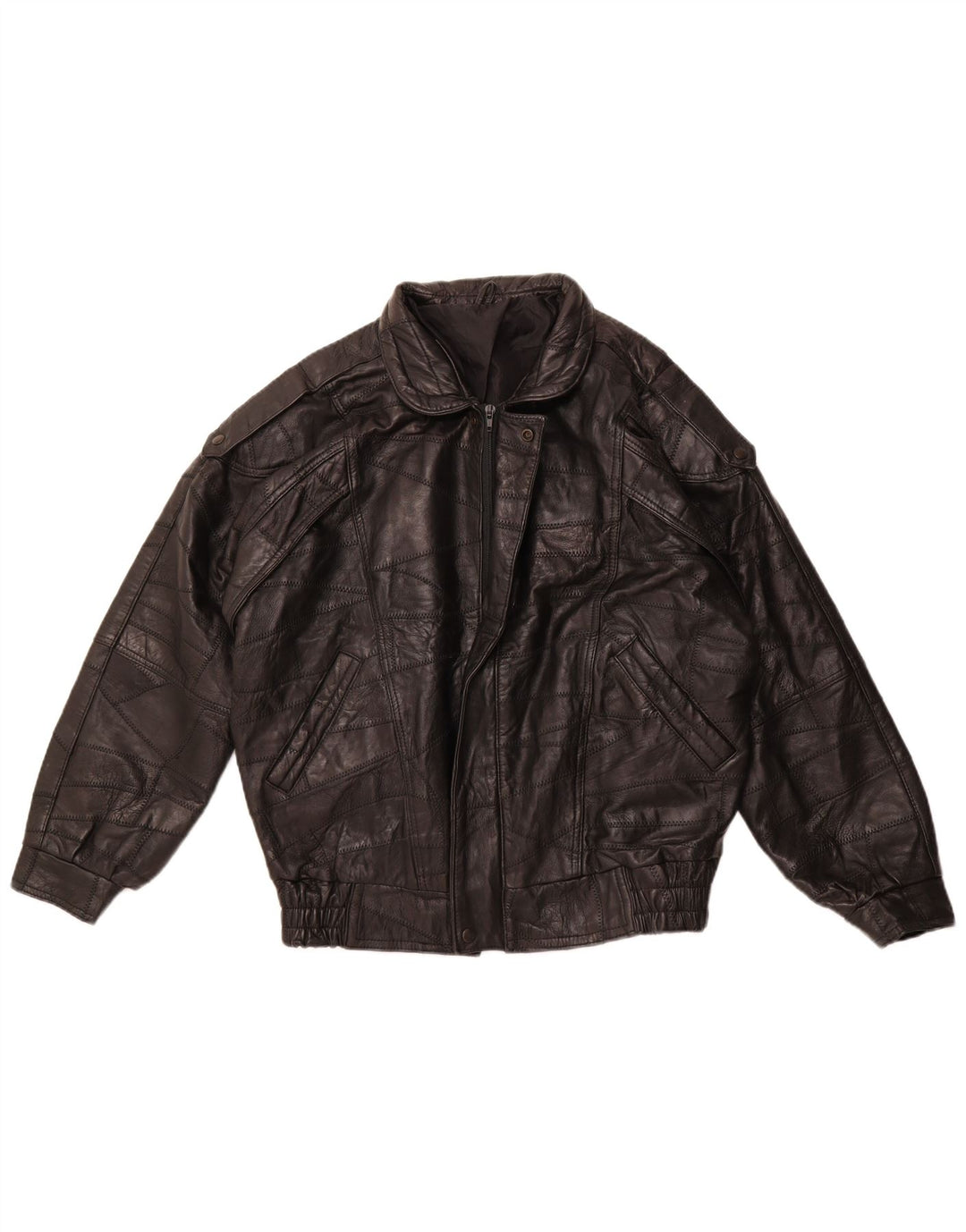 Giacca in pelle militare da uomo VINTAGE dal taglio ampio UK 36 Piccolo patchwork nero