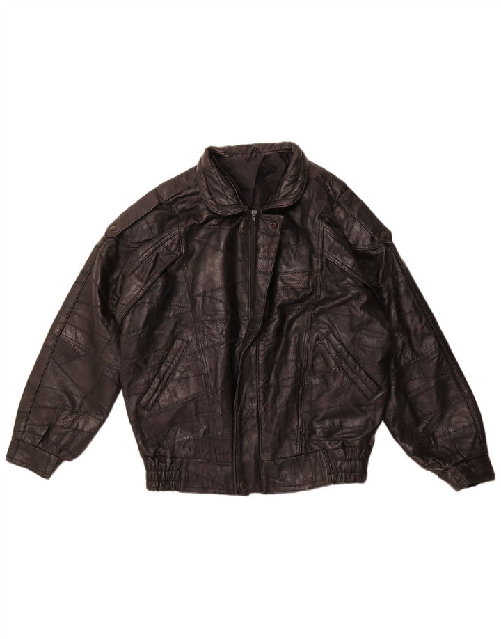 Giacca in pelle militare da uomo VINTAGE dal taglio ampio UK 36 Piccolo patchwork nero