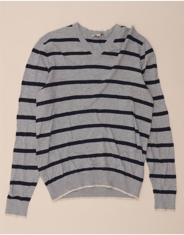 Gap Maglione da uomo con scollo a V in cotone a righe blu medio