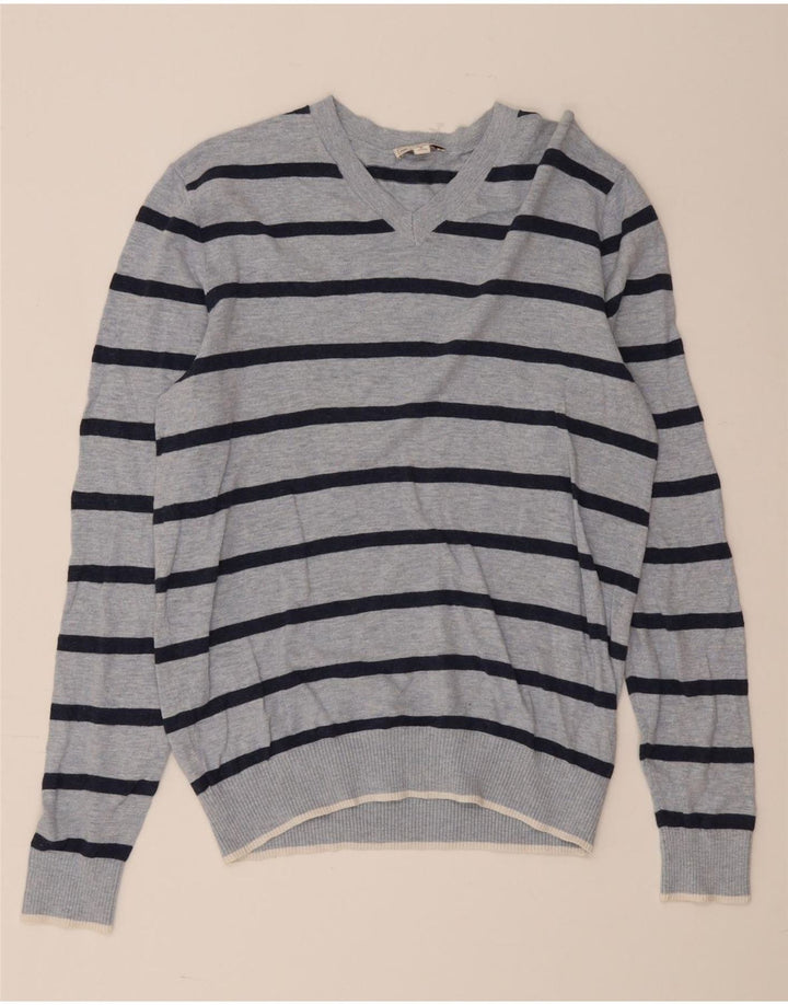 Gap Maglione da uomo con scollo a V in cotone a righe blu medio