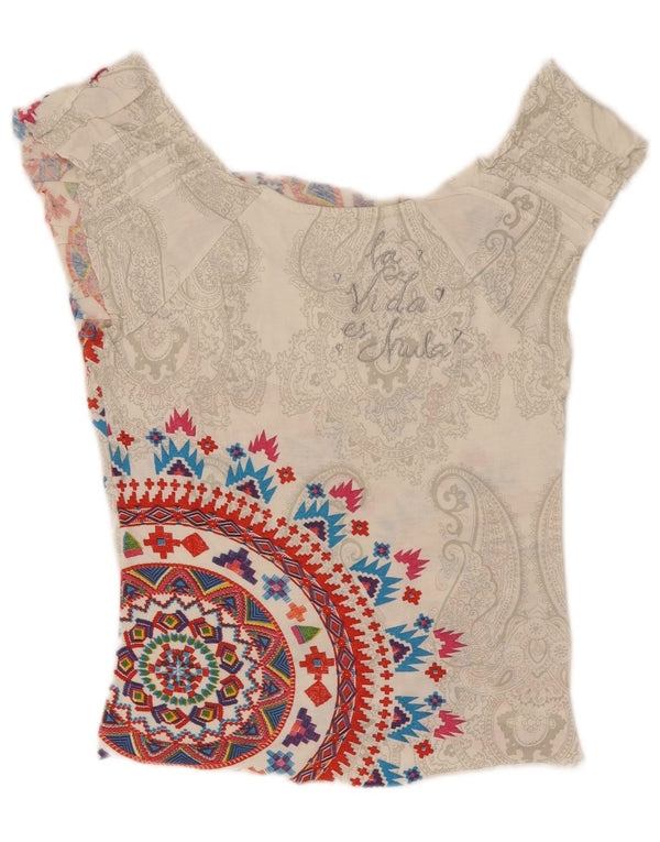 Desigual Camicetta senza maniche grafica da donna Top UK 4 XS Bianco Paisley