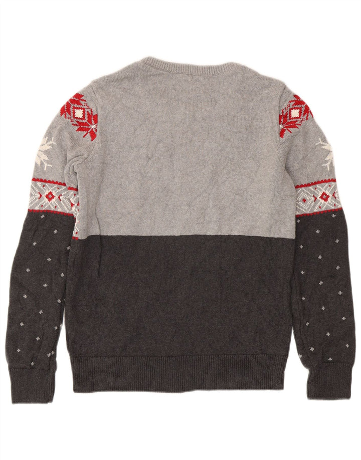 Chaps Uomo Maglione con scollo a barca Maglione piccolo in cotone Fair Isle grigio