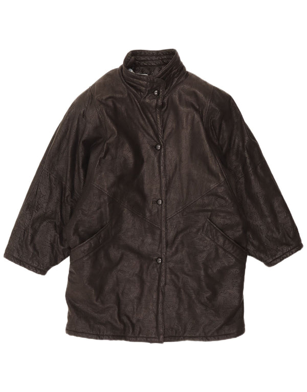 Cappotto oversize in pelle vintage da donna UK 20 2XL Nero geometrico