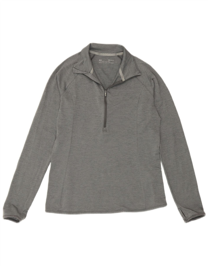 UNDER ARMOUR Womens Heat Gear Pullover Tracksuit Top UK 14 Medium Grey