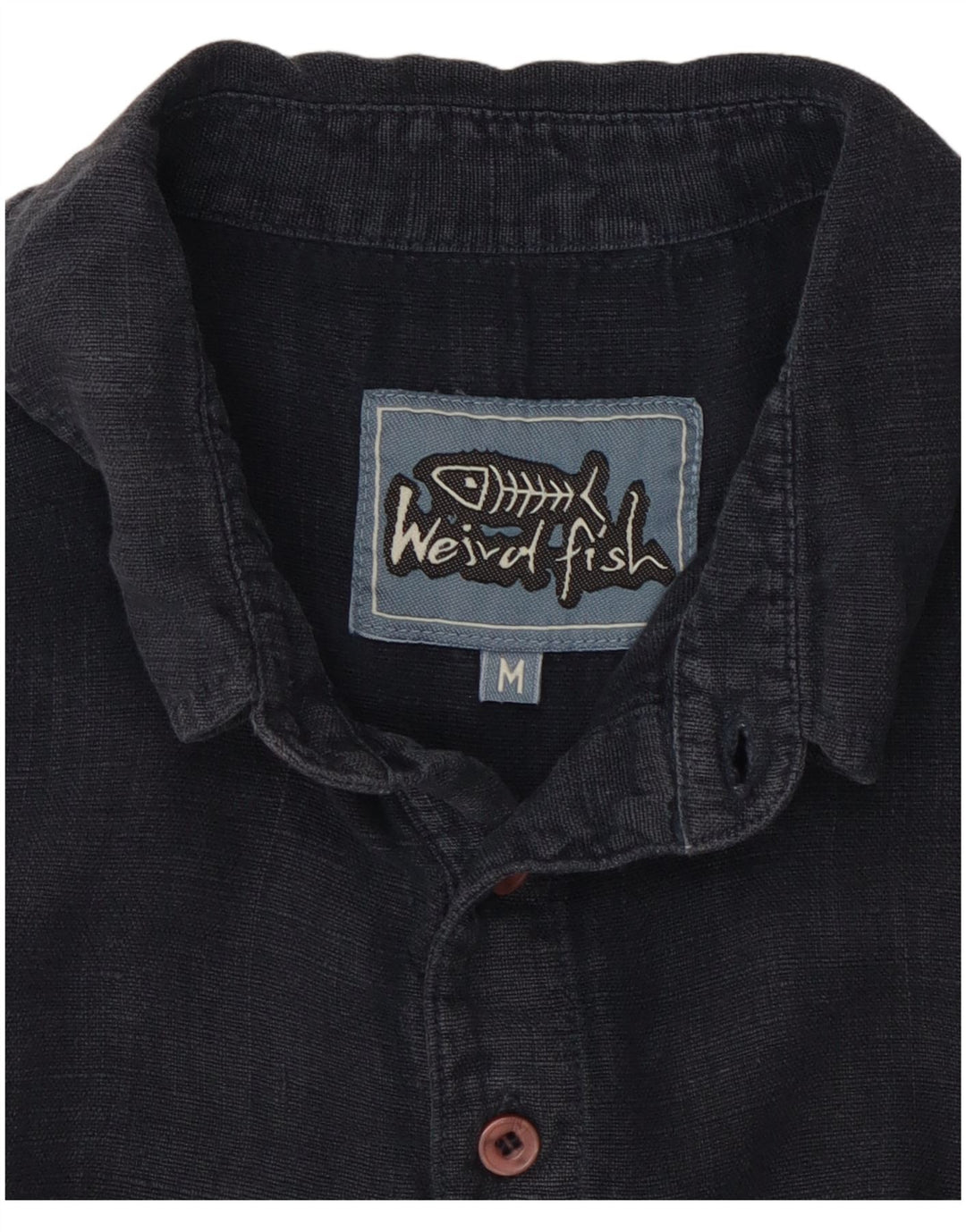 WEIRD FISH Mens Short Sleeve Pullover Shirt Medium Navy Blue Linen