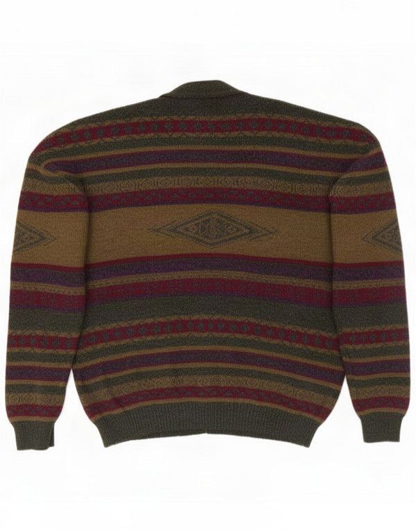 Maglione cardigan vintage da uomo 2XL Poliammide a righe kaki