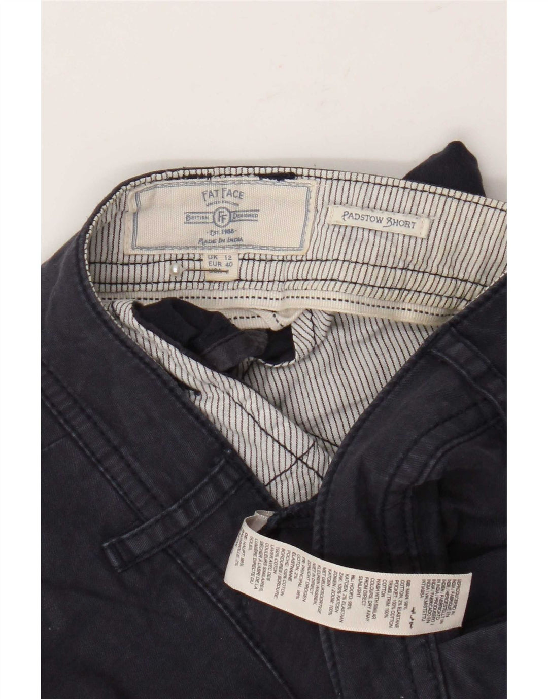Pantaloncini chino regolari Padstow da donna Fat Face UK 12 medi W32 L5 blu navy
