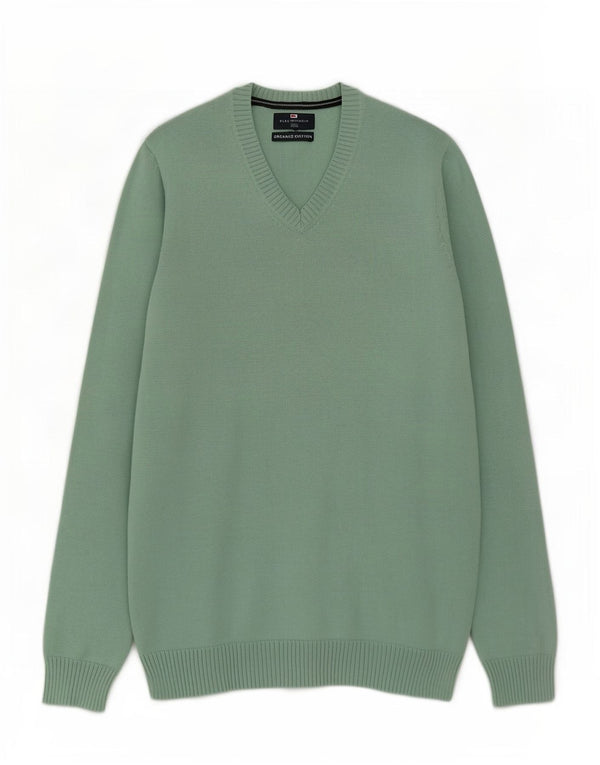 Maglione da uomo con scollo a V blu Harbour Marks & Spencer in cotone verde medio